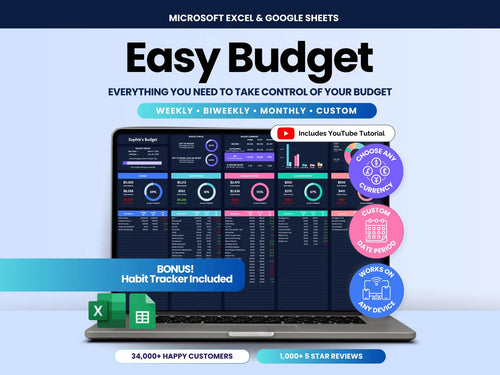 Monthly Budget For Google Sheet & Excel Spreadsheet